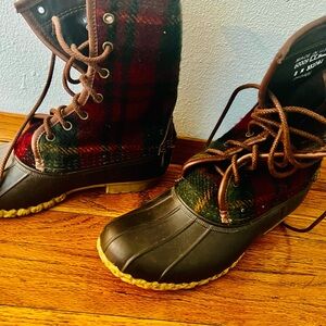 L.L. Bean Red and Green Plaid Winter Boots